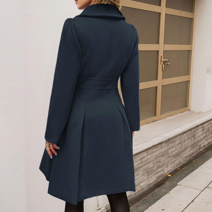 Women's Double-Breasted Flared Pleated Wool-Blend Midi Coat