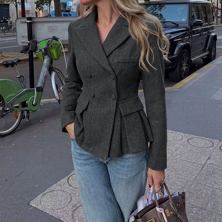 Women's Double-Breasted Peplum Long-Sleeve Blazer