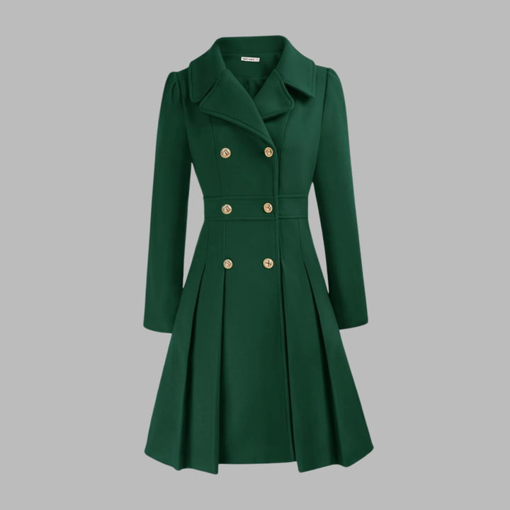 Women's Double-Breasted Pleated Flare Long Coat Jacket