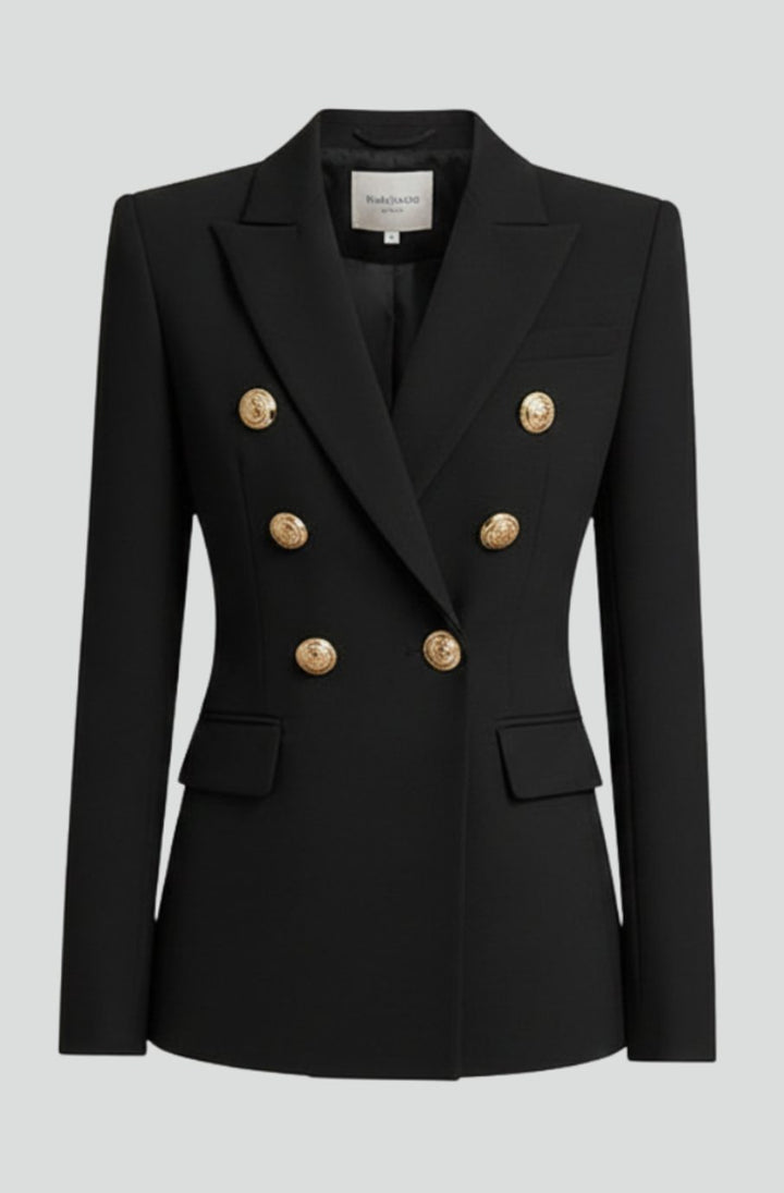 Women's Double-Breasted Tailored Blazer Gold-Tone Buttons