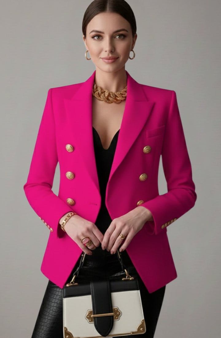 Women's Double-Breasted Tailored Blazer Gold-Tone Buttons - Pink