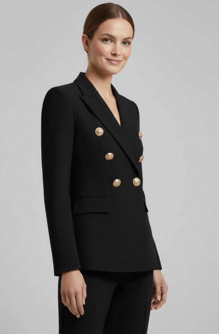 Women's Double-Breasted Tailored Blazer Gold-Tone Buttons