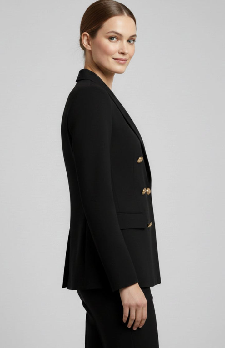 Women's Double-Breasted Tailored Blazer Gold-Tone Buttons
