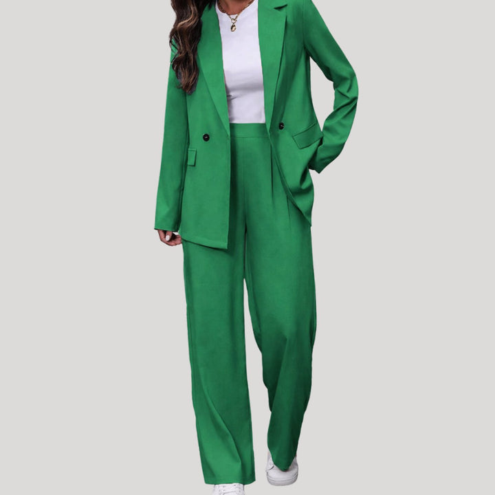 Women's Double-Breasted Wide-Leg Blazer Pants Suit Set - Green