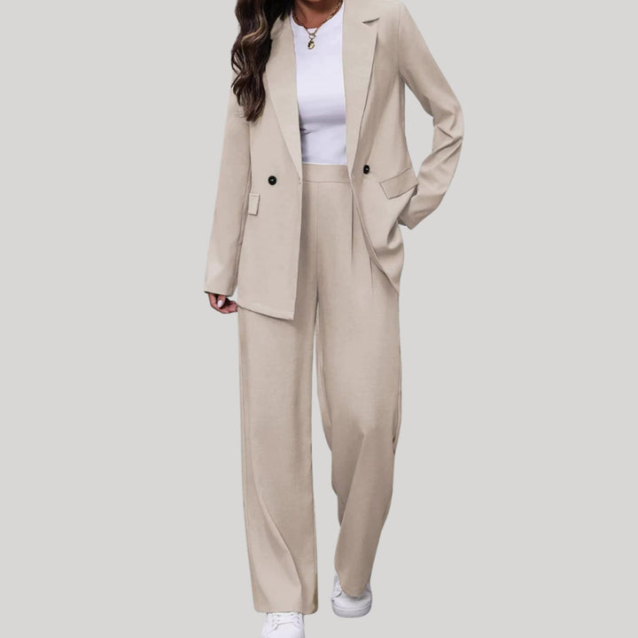 Women's Double-Breasted Wide-Leg Blazer Pants Suit Set - White