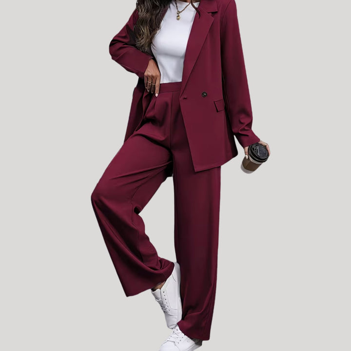 Women's Double-Breasted Wide-Leg Blazer Pants Suit Set