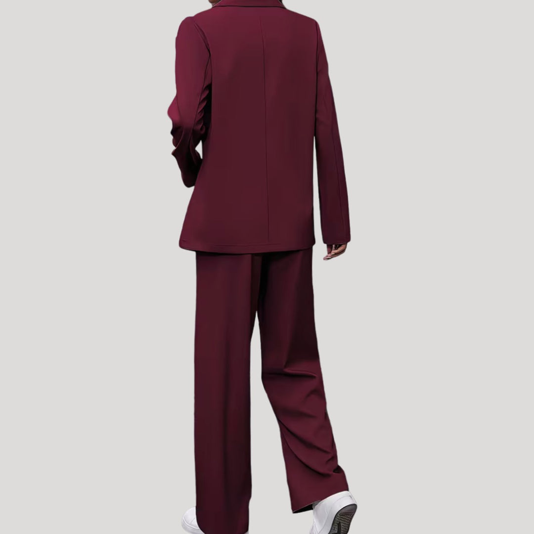 Women's Double-Breasted Wide-Leg Blazer Pants Suit Set