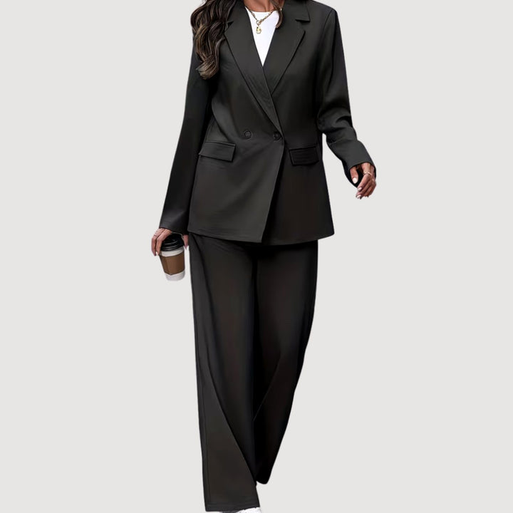 Women's Double-Breasted Wide-Leg Blazer Pants Suit Set