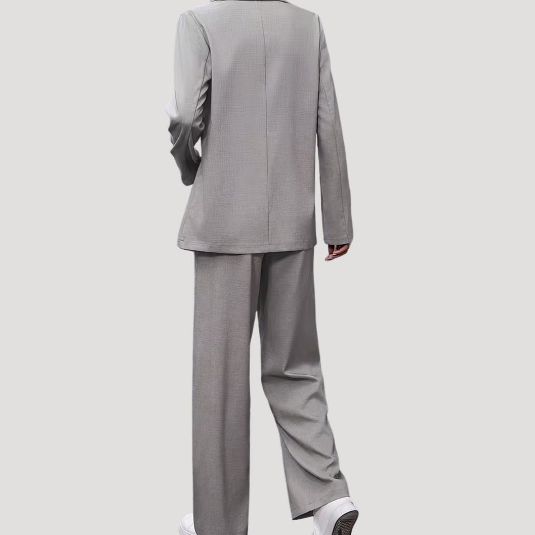 Women's Double-Breasted Wide-Leg Blazer Pants Suit Set