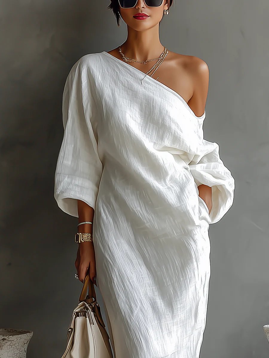 Women's Dress Elegant One-Shoulder Long Sleeve Maxi Gown