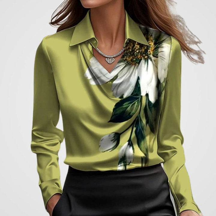 Women's Elegant Cowl-Neck Long-Sleeve Satin Blouse