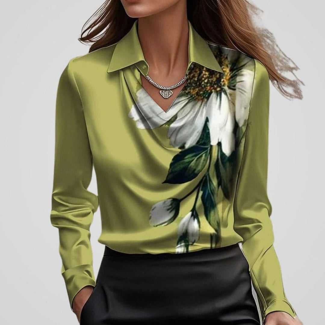 Women's Elegant Cowl-Neck Long-Sleeve Satin Blouse