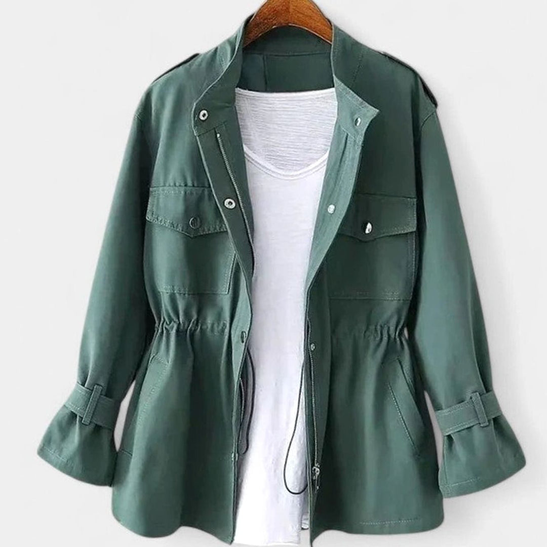 Women's Elegant Drawstring-Waist Utility Jacket - Green
