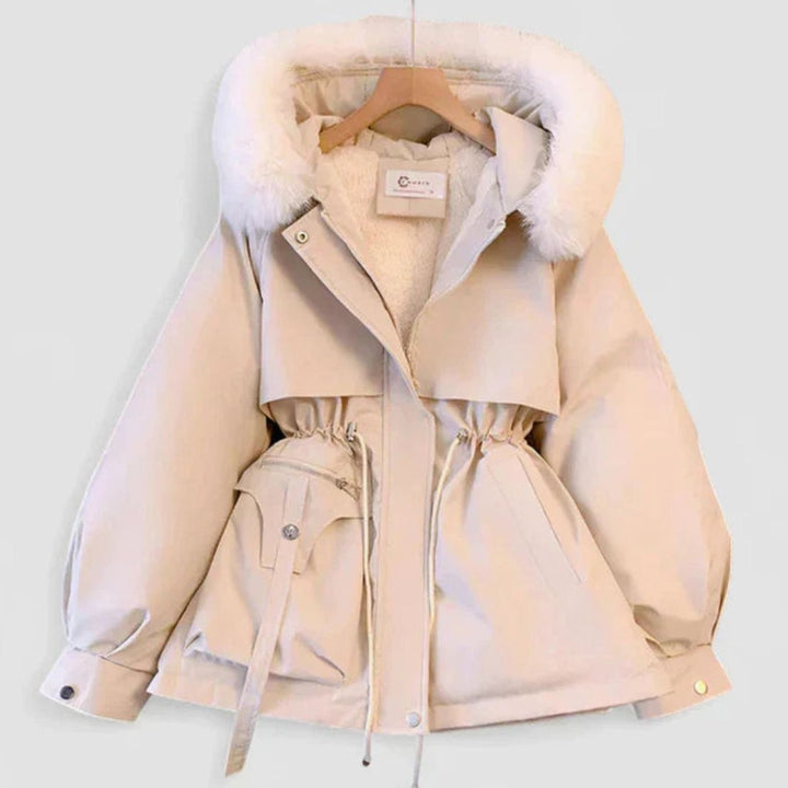 Women's Elegant Faux-Fur Hooded Drawstring Winter Jacket - White