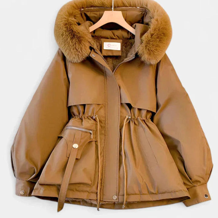 Women's Elegant Faux-Fur Hooded Drawstring Winter Jacket - Brown
