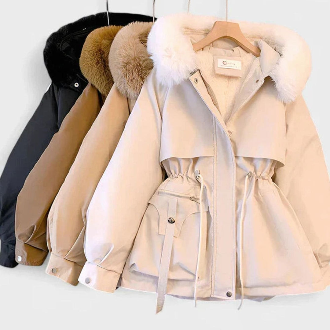 Women's Elegant Faux-Fur Hooded Drawstring Winter Jacket