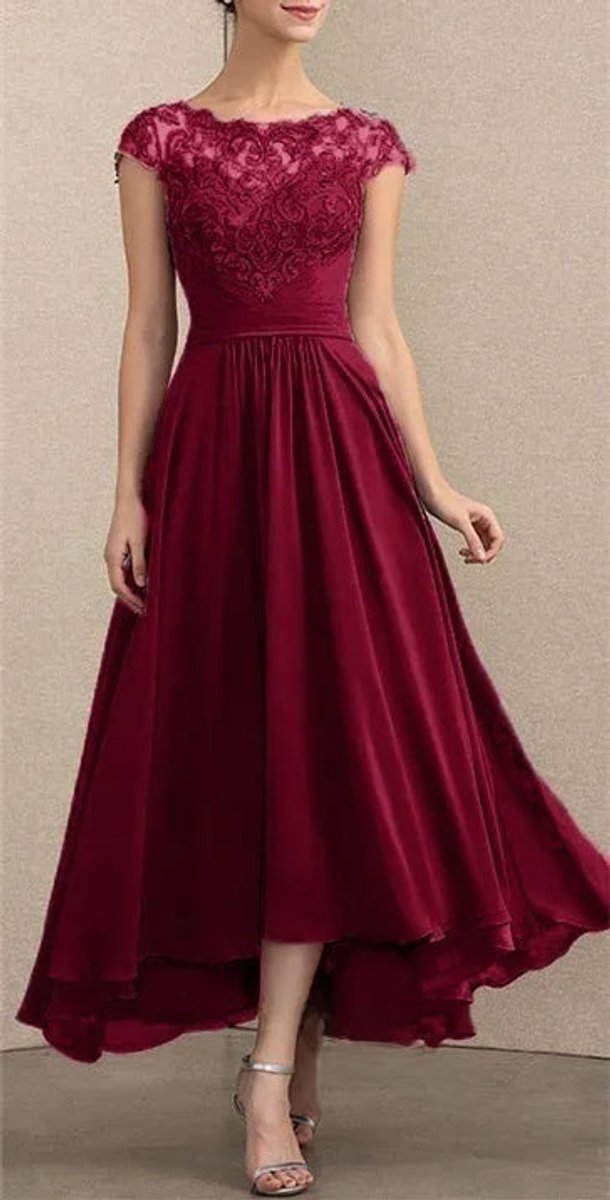 Women's Elegant Lace Chiffon A-Line Formal Dresses Maxi - Burgundy