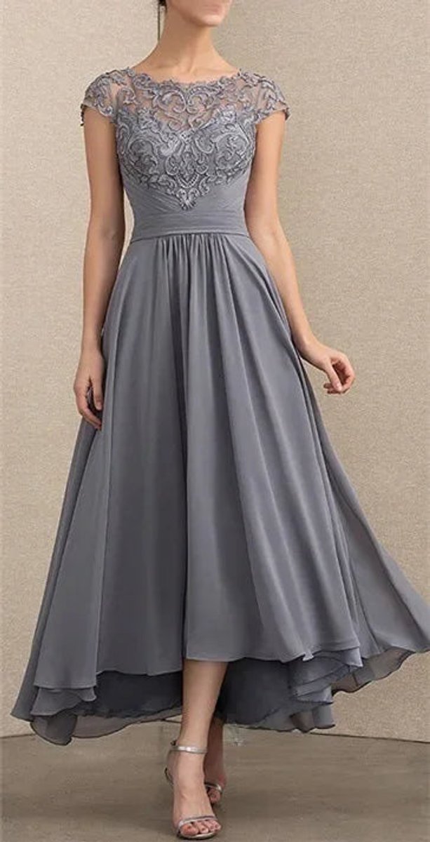 Women's Elegant Lace Chiffon A-Line Formal Dresses Maxi - Gray