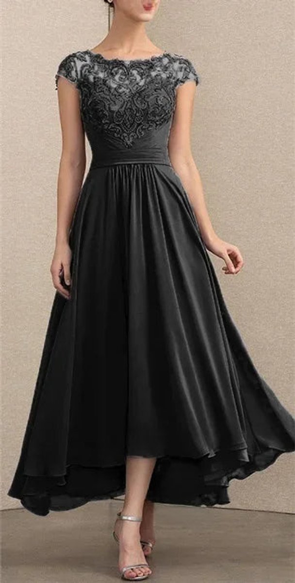 Women's Elegant Lace Chiffon A-Line Formal Dresses Maxi - Black
