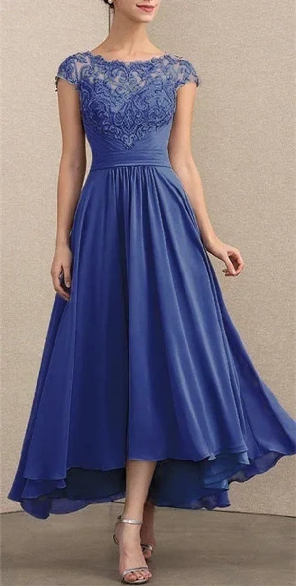 Women's Elegant Lace Chiffon A-Line Formal Dresses Maxi - Blue