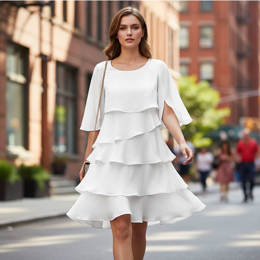 Women's Elegant Layered Ruffle-Sleeve Midi Dress