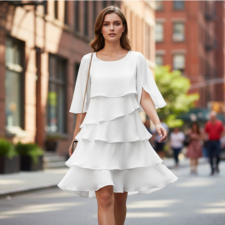 Women's Elegant Layered Ruffle-Sleeve Midi Dress
