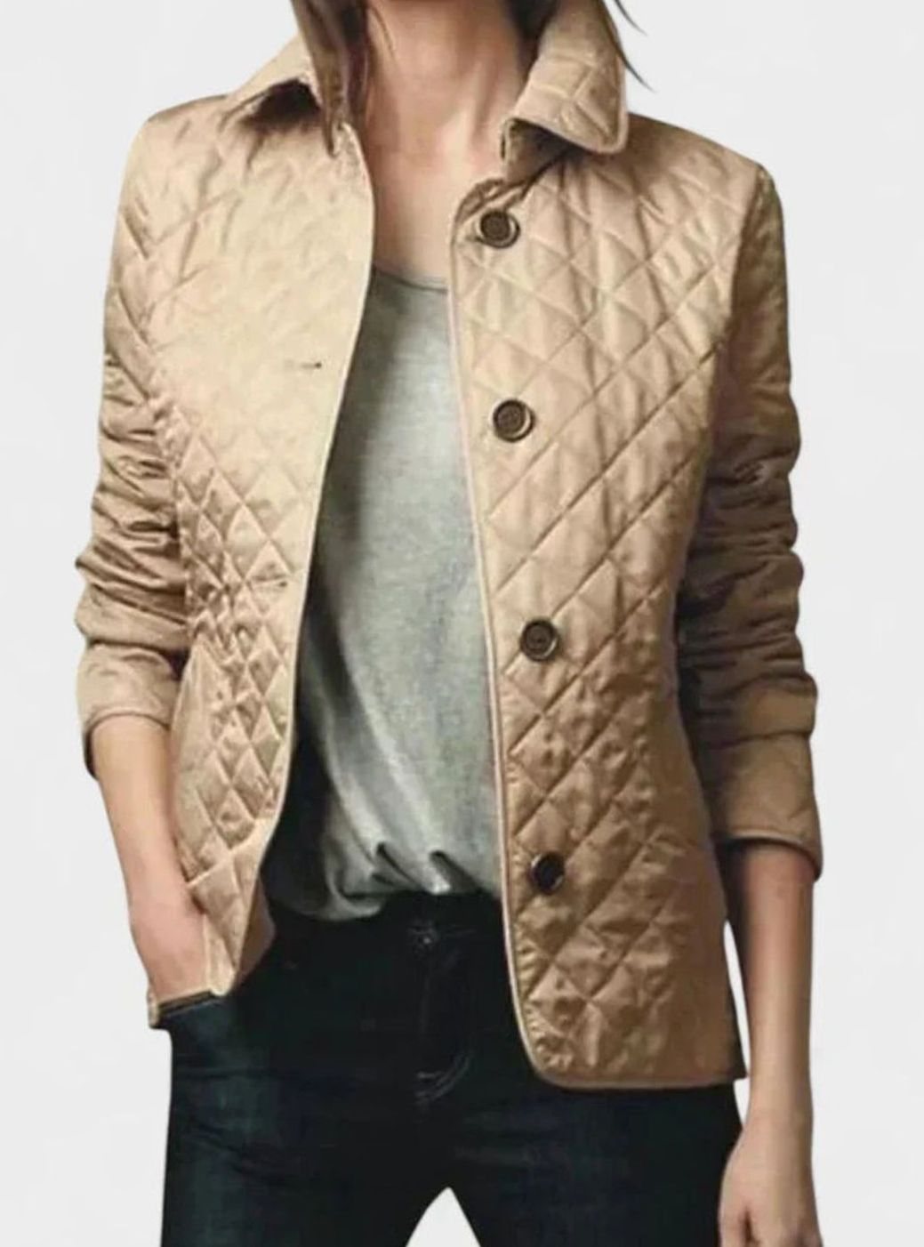 Women's Elegant Quilted Winter Coat Button-Front Jacket - Brown