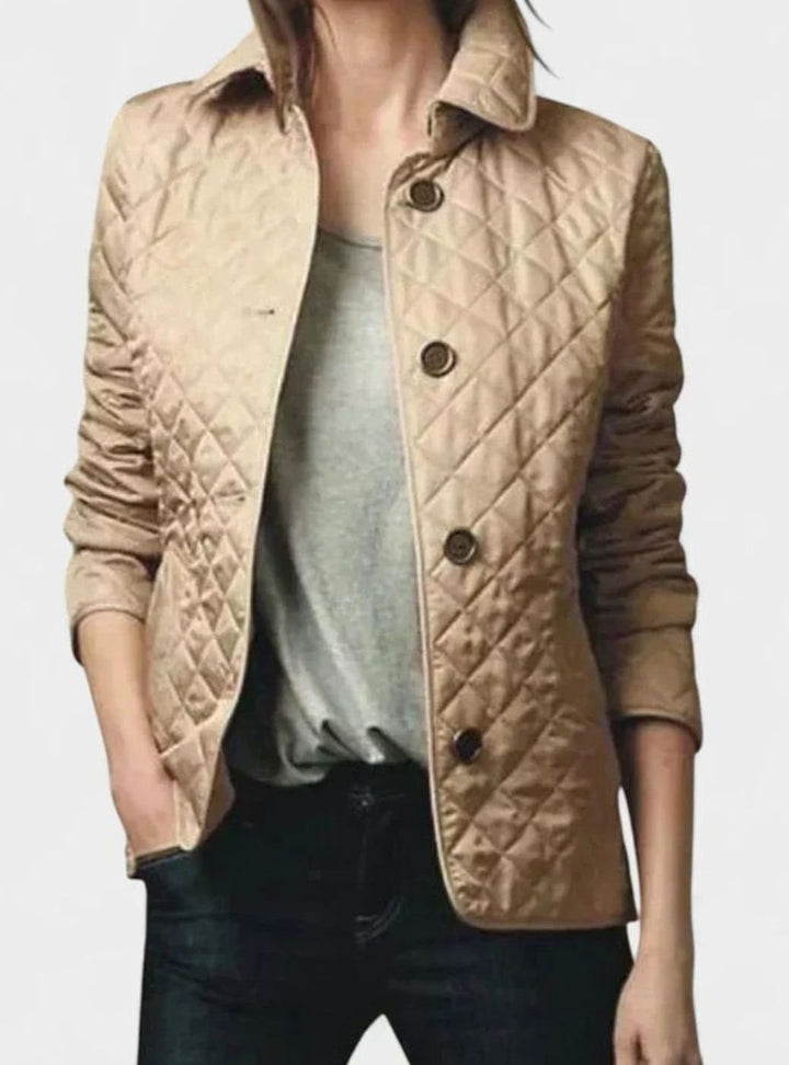 Women's Elegant Quilted Winter Coat Button-Front Jacket - Brown