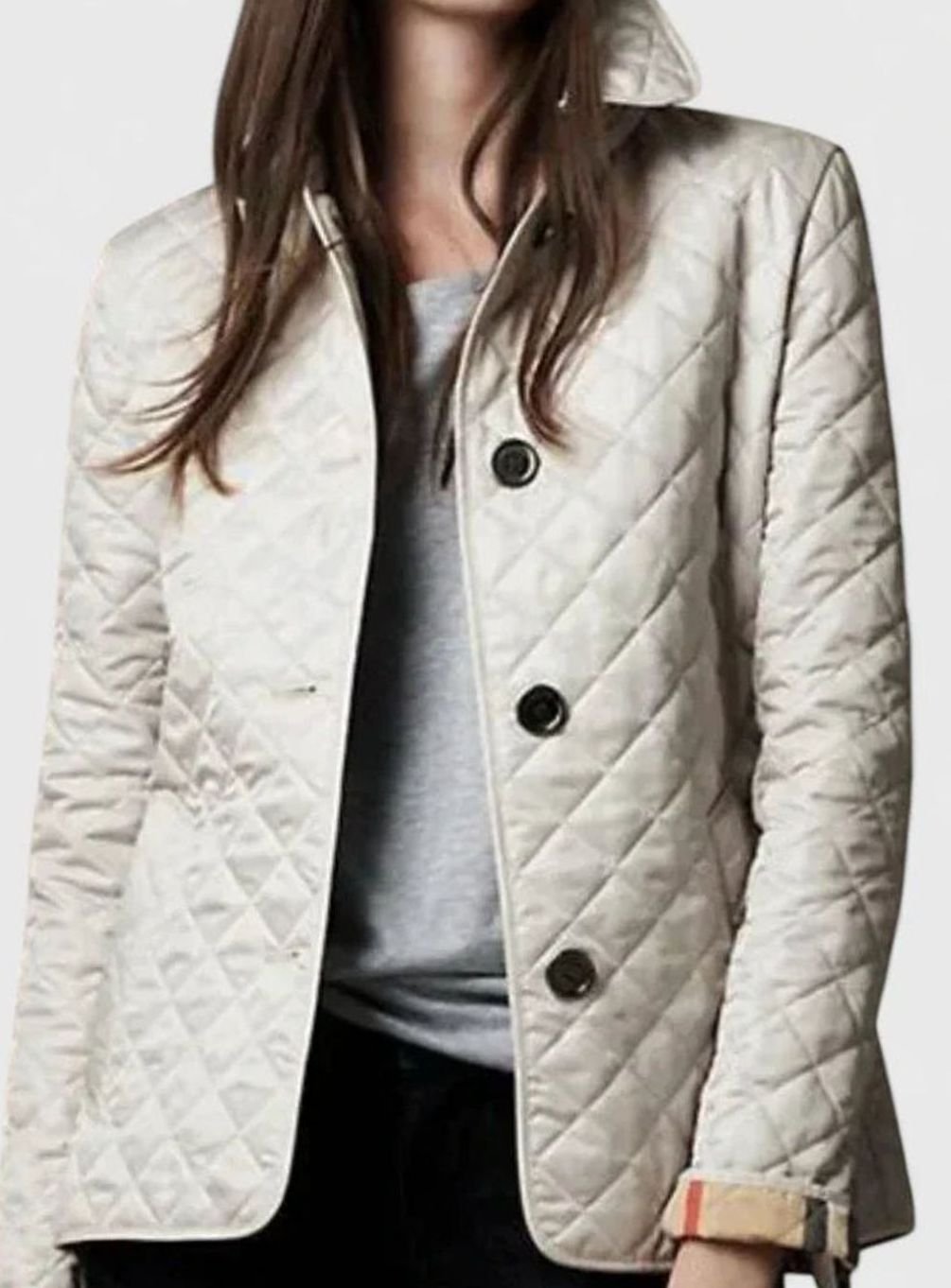 Women's Elegant Quilted Winter Coat Button-Front Jacket - Beige