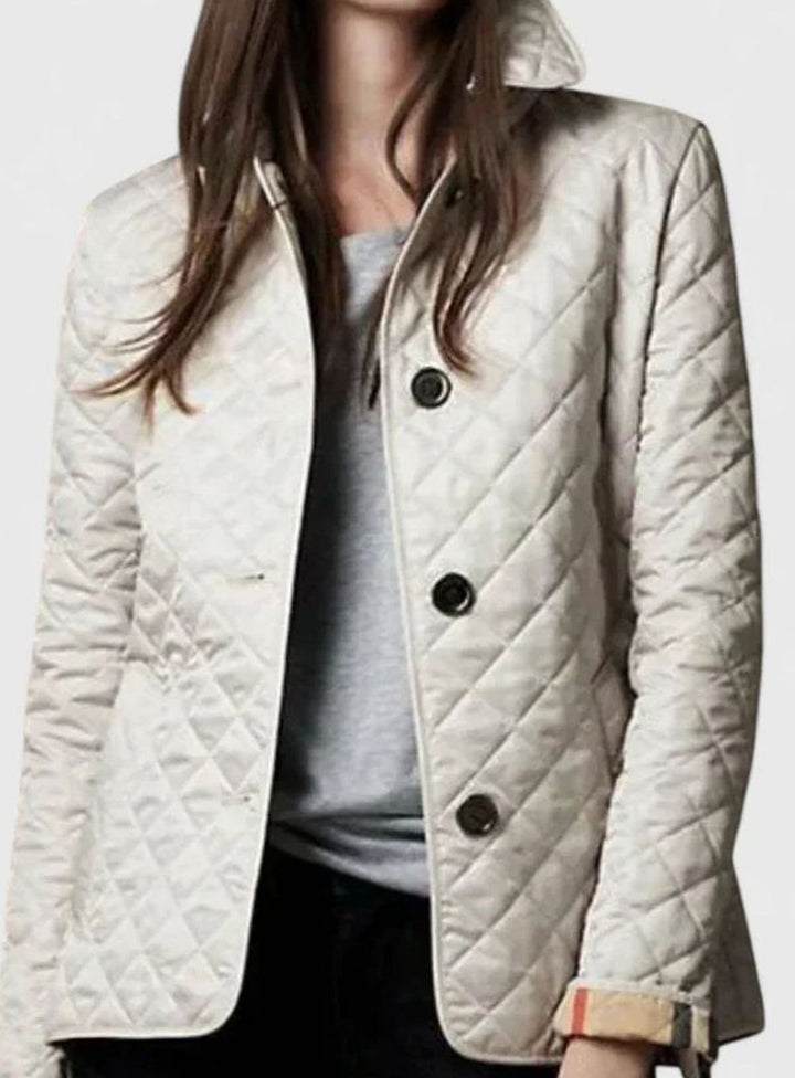 Women's Elegant Quilted Winter Coat Button-Front Jacket - Beige