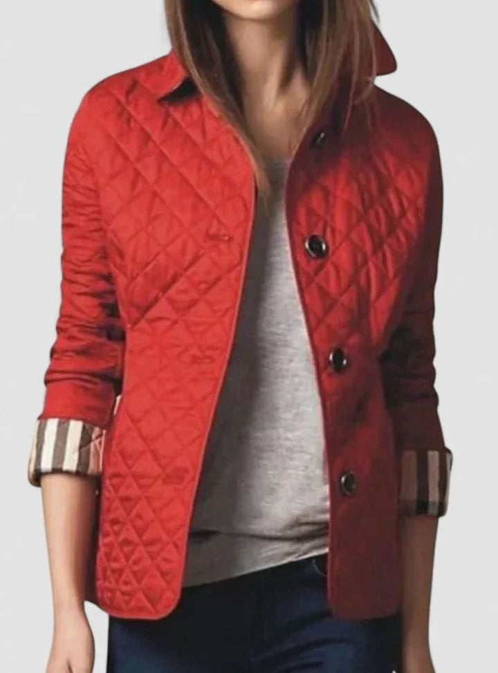 Women's Elegant Quilted Winter Coat Button-Front Jacket - Red