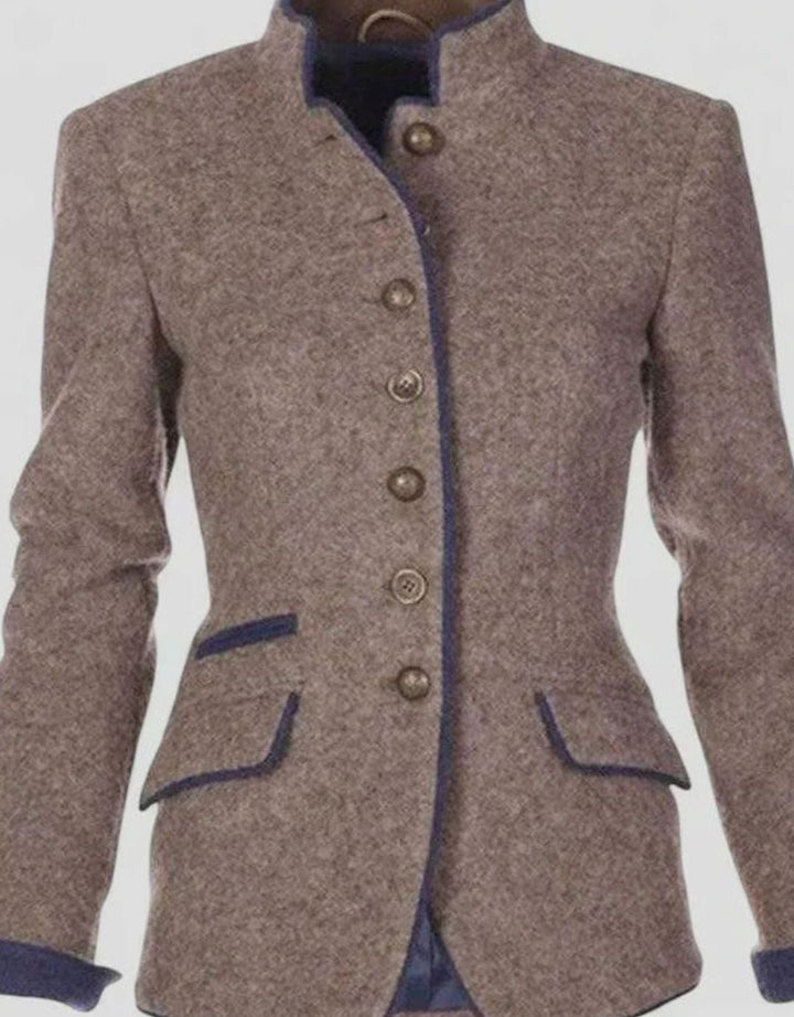 Women's Elegant Stand-Collar Button-Front Wool Blazer Cardigan
