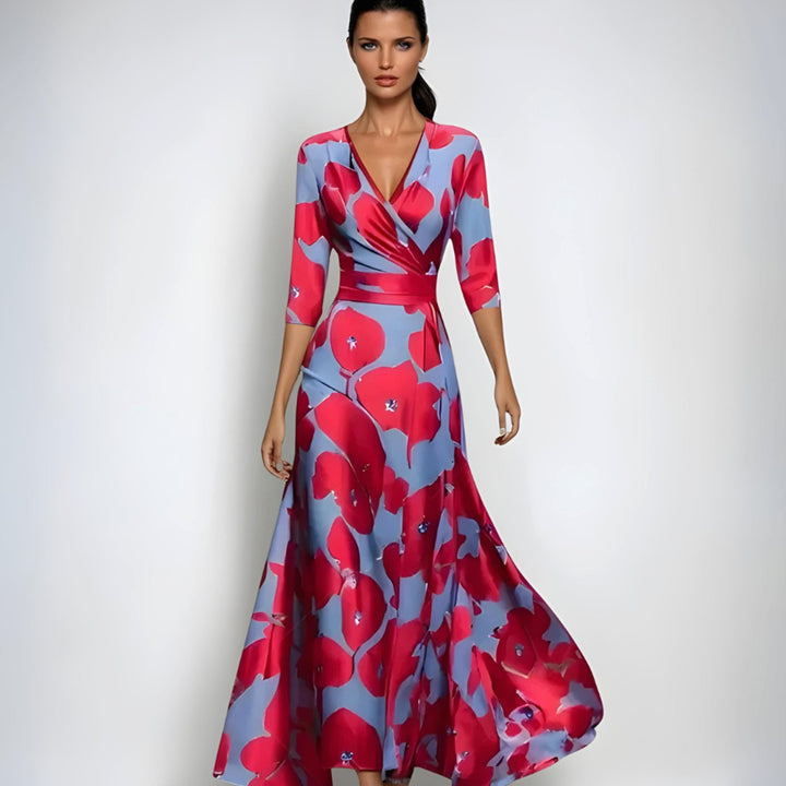 Women's Elegant V-Neck Wrap Maxi Floral Dress
