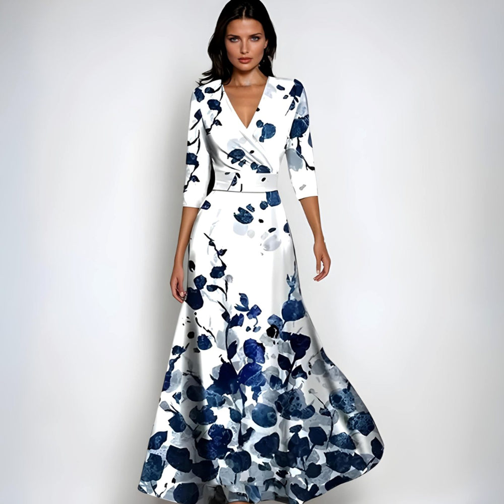 Women's Elegant V-Neck Wrap Maxi Floral Dress