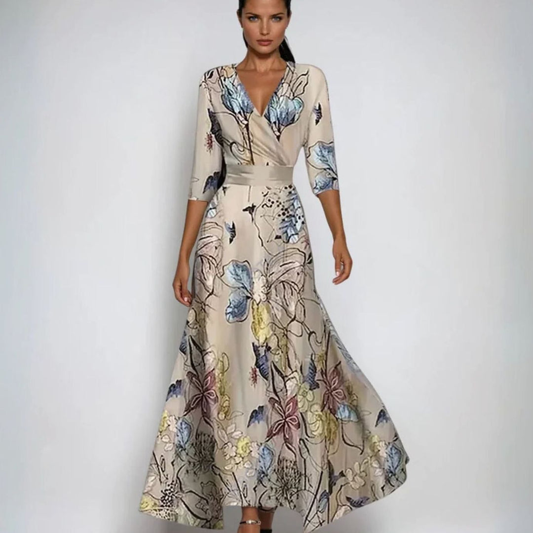Women's Elegant V-Neck Wrap Maxi Floral Dress