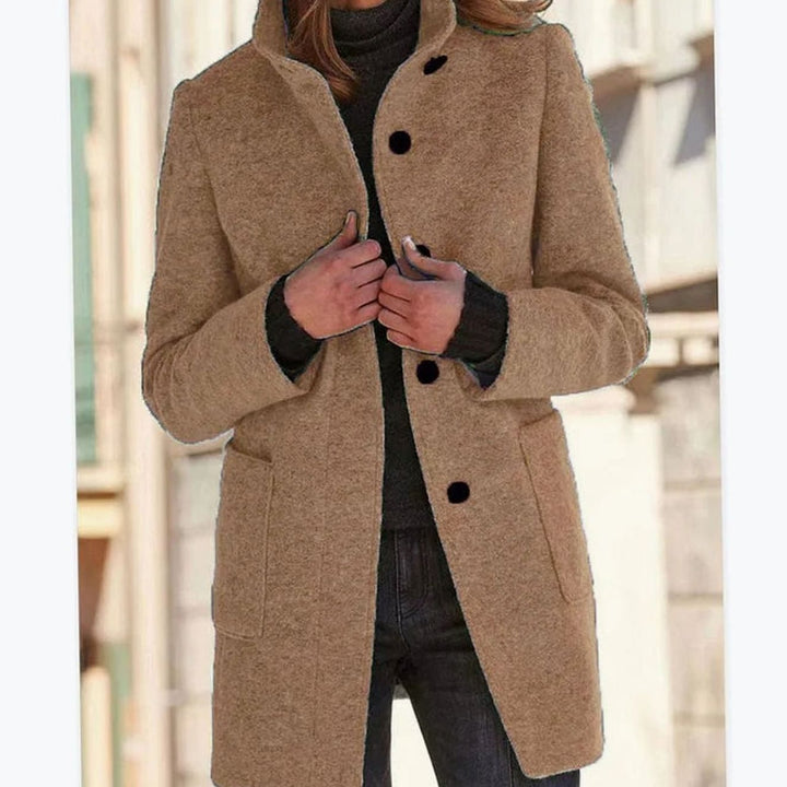 Women's Elegant Winter Coat Structured Single-Breasted Wool-Blend - Camel