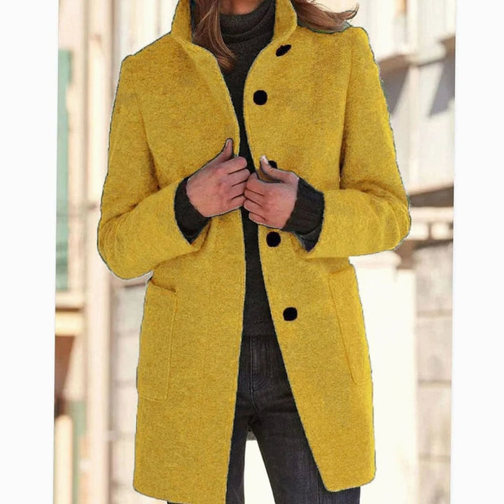 Women's Elegant Winter Coat Structured Single-Breasted Wool-Blend - Yellow