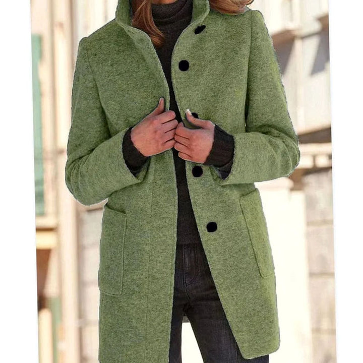 Women's Elegant Winter Coat Structured Single-Breasted Wool-Blend - Light Green