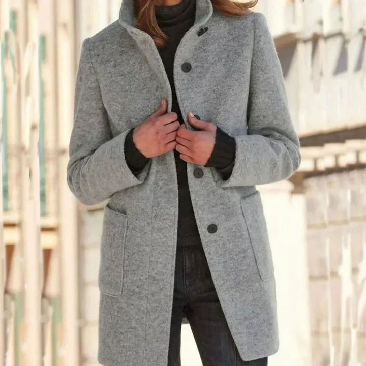 Women's Elegant Winter Coat Structured Single-Breasted Wool-Blend - Gray