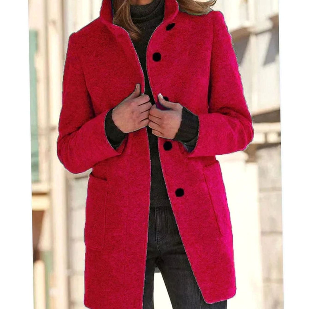 Women's Elegant Winter Coat Structured Single-Breasted Wool-Blend - Red
