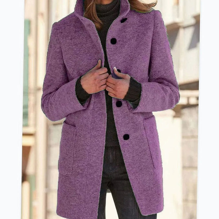 Women's Elegant Winter Coat Structured Single-Breasted Wool-Blend - Purple
