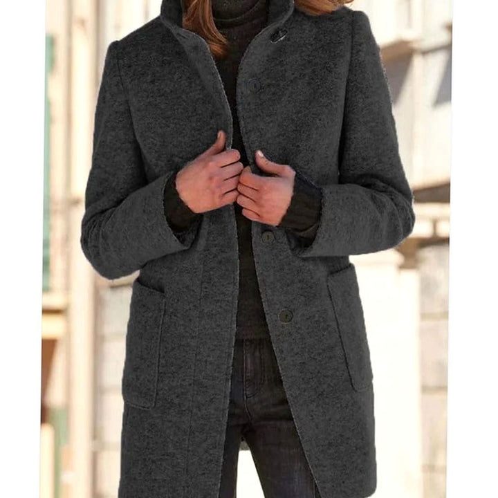 Women's Elegant Winter Coat Structured Single-Breasted Wool-Blend - Black
