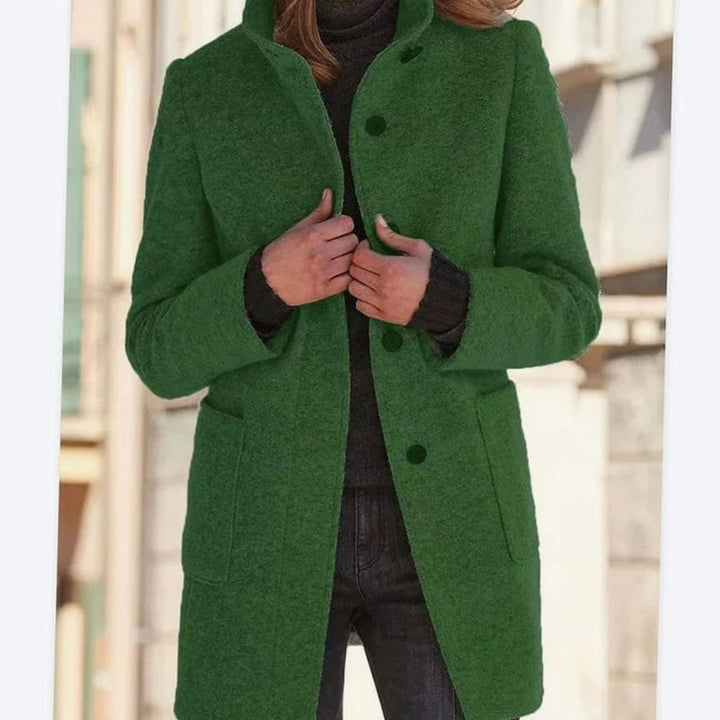 Women's Elegant Winter Coat Structured Single-Breasted Wool-Blend - Green