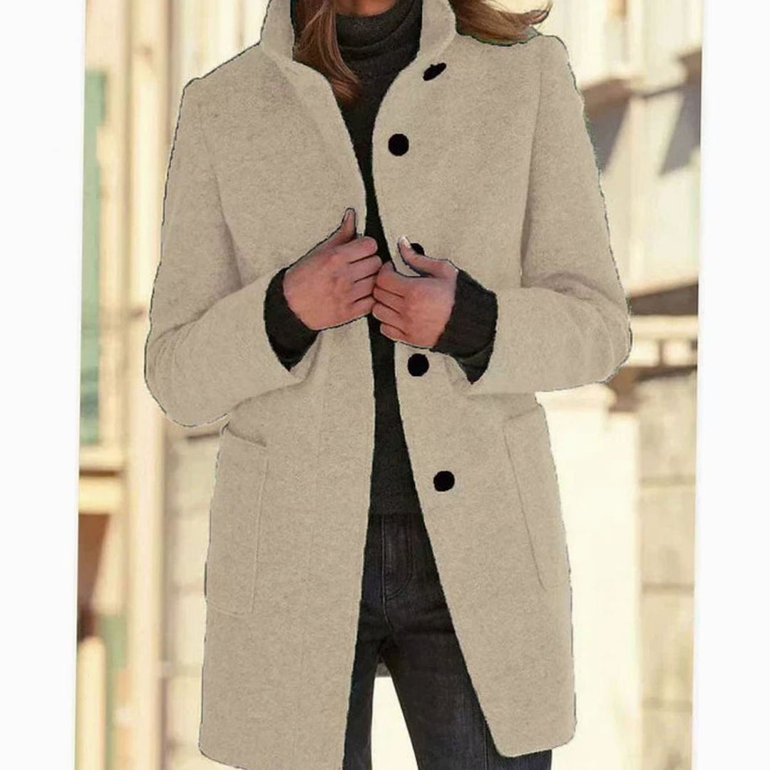 Women's Elegant Winter Coat Structured Single-Breasted Wool-Blend - Apricot