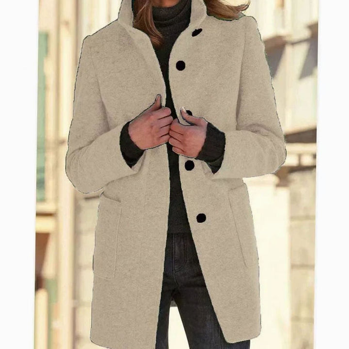 Women's Elegant Winter Coat Structured Single-Breasted Wool-Blend - Apricot