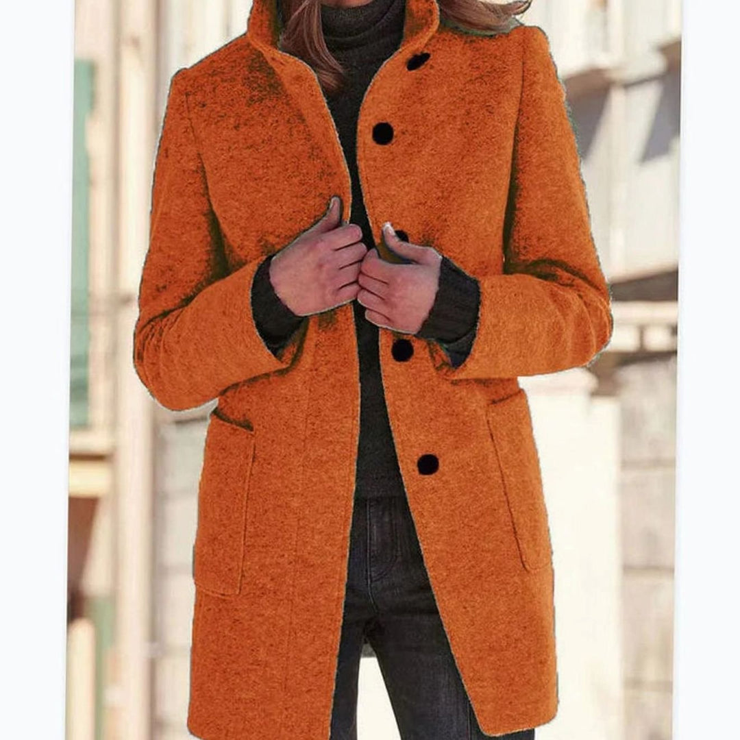 Women's Elegant Winter Coat Structured Single-Breasted Wool-Blend - Orange