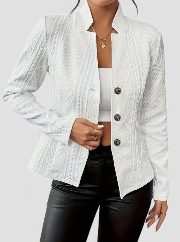 Women's Elegant Winter Coat Textured Button-Front Blazer Jacket - White