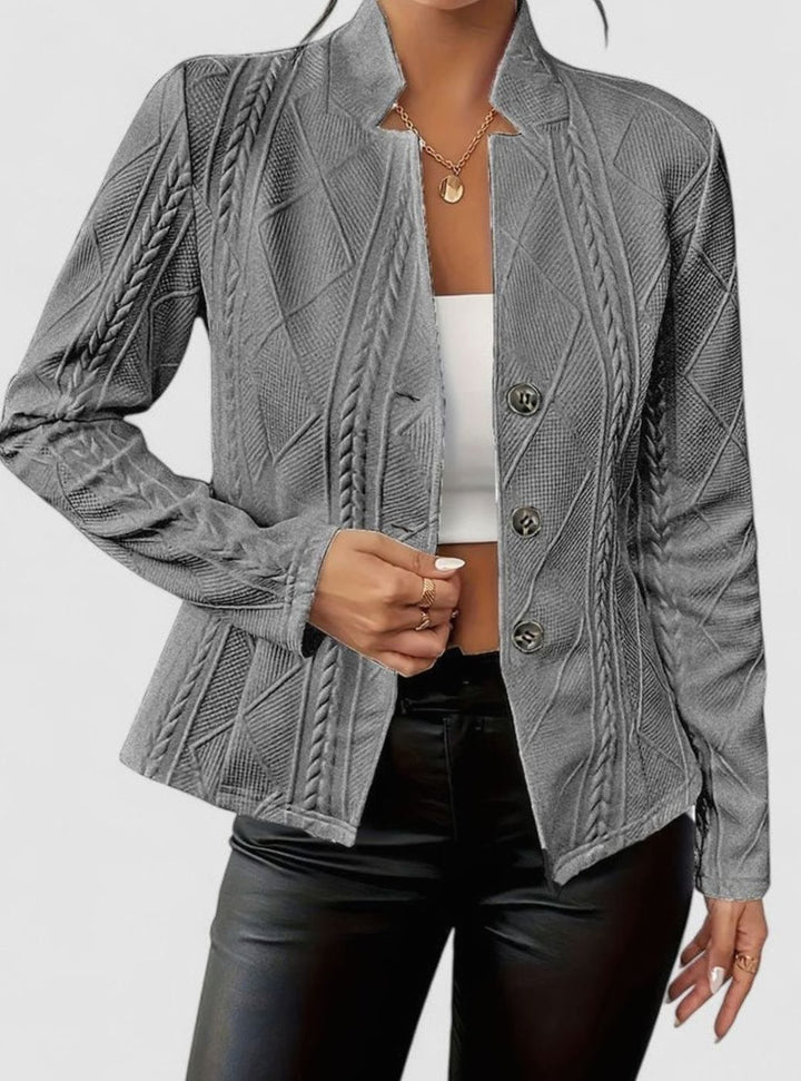 Women's Elegant Winter Coat Textured Button-Front Blazer Jacket - Gray
