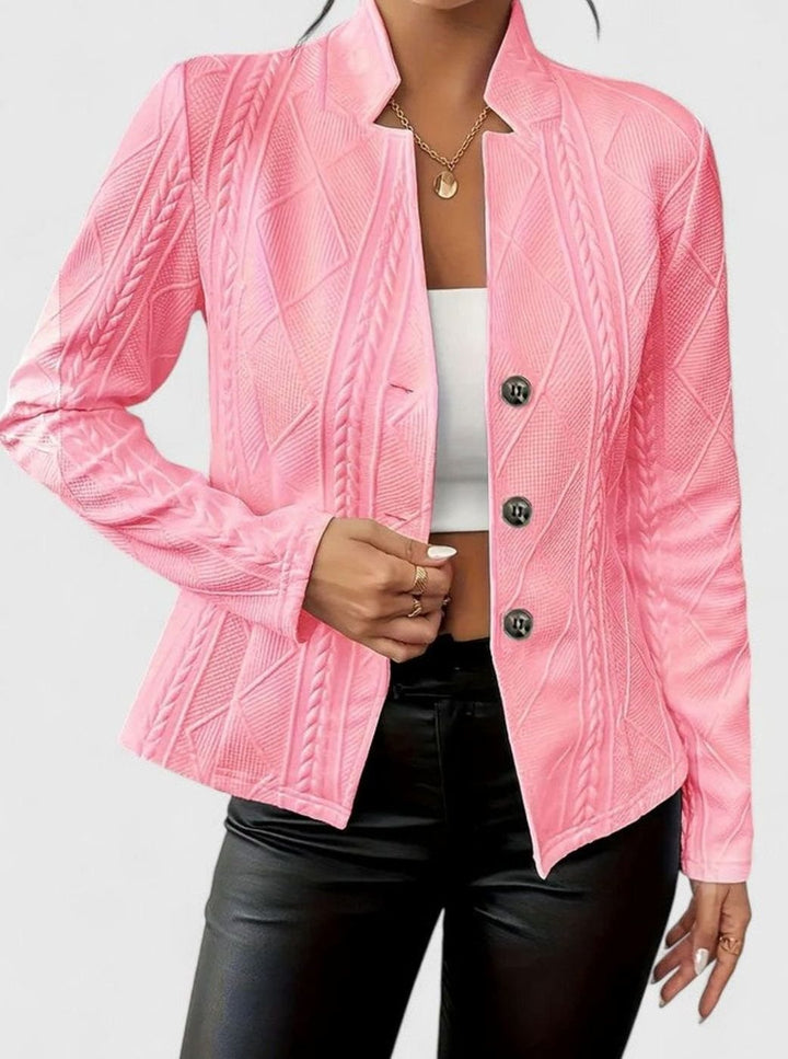 Women's Elegant Winter Coat Textured Button-Front Blazer Jacket - Pink