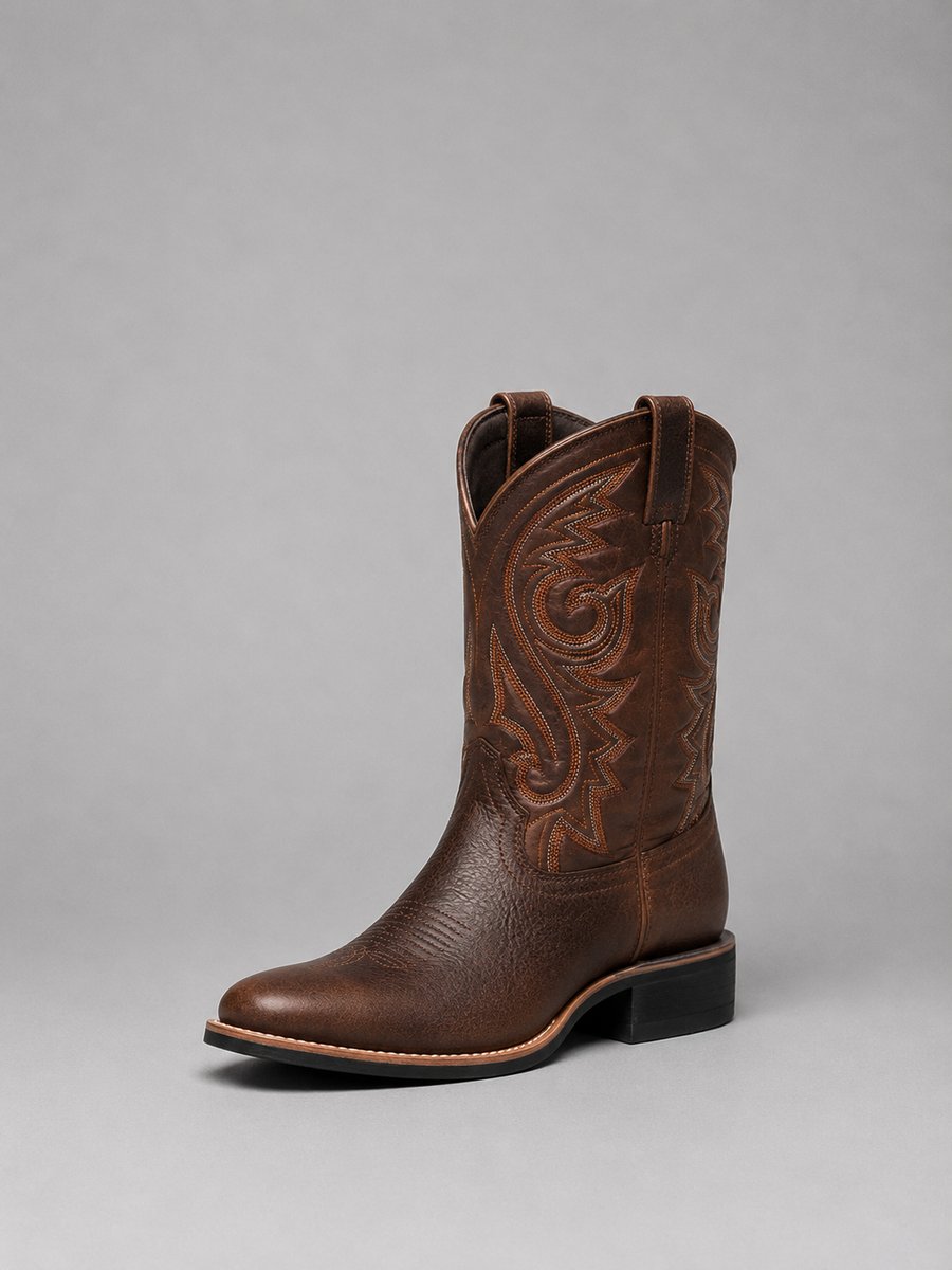 Women's Embroidered Leather Western Cowboy Ankle Boots - Brown